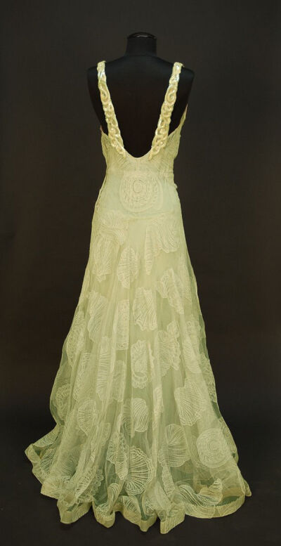 Charles Frederick Worth Haute Couture evening gown from French 1932. Made from silk tulle with seashell design.