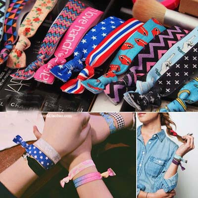 韩国高品质原宿好莱坞明星涂鸦印花打结扎头发发带发圈发绳