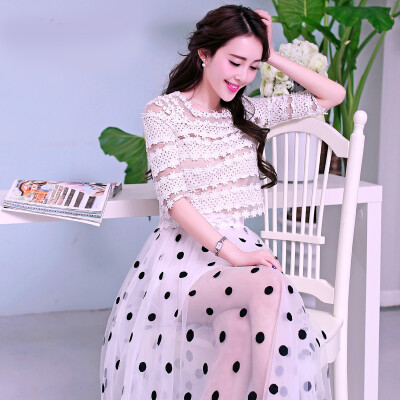 墨概念韩版夏装女装气质修身蕾丝镂空两件套连衣裙子