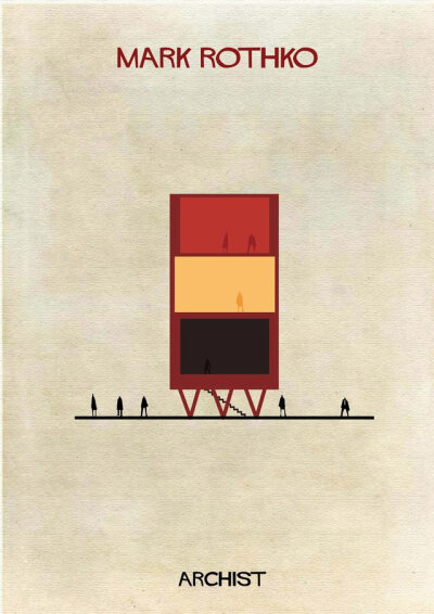 意大利建筑师和插画家Federico Babina将蒙特里安、安迪·沃霍尔、达明·赫斯特、杜尚、毕加索、萨尔瓦多·达利、米罗等著名艺术家画作以建筑形式进行了有趣解读，诠释艺术与建筑关系。先进行部分待续