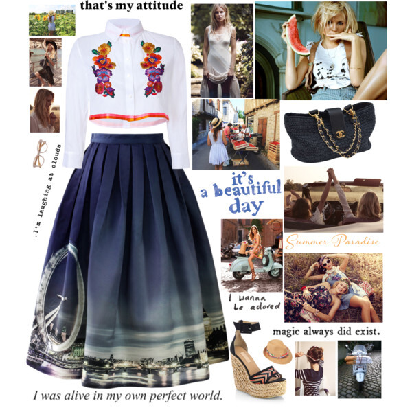 A fashion look from July 2014 featuring Alberta Ferretti blouses, L'Agence sandals and Chanel handbags. Browse and shop related looks.