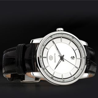 宝丽依达潮流时尚黑色男士商务休闲手表大表盘皮带男表薄款石英表的图片