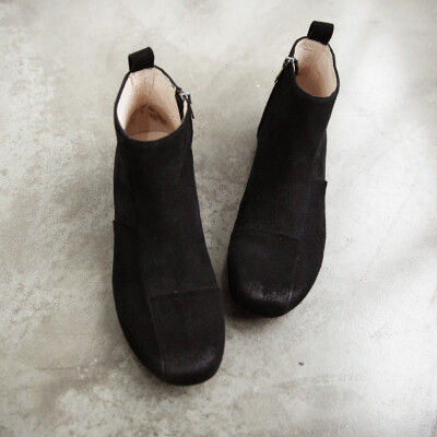 日系原宿潮流扁头男靴子 潮流磨砂皮男鞋 速写复古做旧牛皮高帮鞋