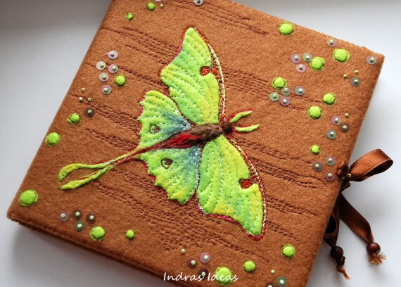 Embroidered Luna Moth book journal notebook by Indrasideas on Etsy, $52.00