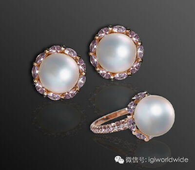 David Morris natural button pearl ring（粉钻+天然珍珠）