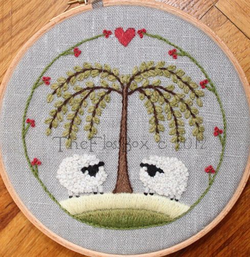 Two Sheep Crewel Embroidery Pattern and Kit by Theflossbox on Etsy, via Etsy.