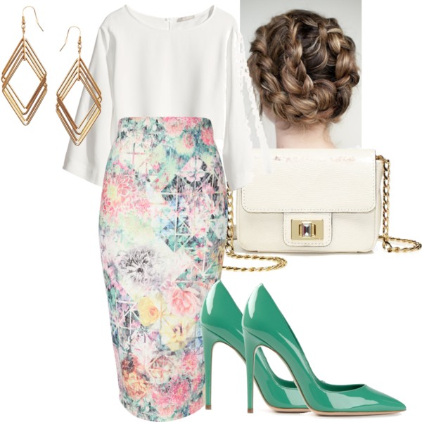 A fashion look from July 2014 featuring H&amp;amp;M blouses, Jane Norman skirts and Dolce &amp;amp; Gabbana pumps. Browse and shop related looks.