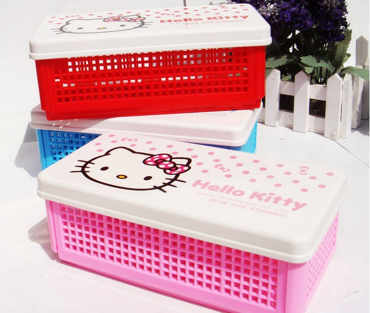 Hello Kitty 凯蒂猫卡通文具盒 可折叠收纳框 加大化妆盒 杂物框