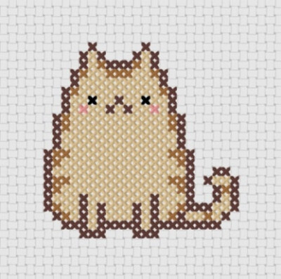 Pudge Kawaii Cat (2) Cross Stitch (Printable PDF Pattern) - Immediate Download from Etsy - Cute Cat / Kitten / Kitty Pusheen