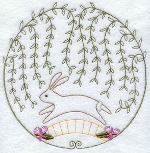 A quick stitch circle machine embroidery design with a hopping bunny.