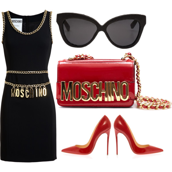 A fashion look from July 2014 featuring Moschino dresses, Christian Louboutin pumps and Moschino shoulder bags. Browse and shop related looks.