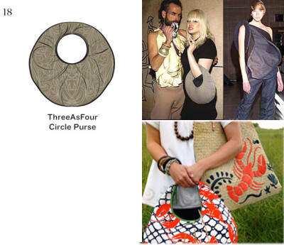 不三不四”（ ThreeAsFour Circle purse）“不三不四”(ThreeAsFour)这个品牌是一个来自纽约由四个人组成的设计师团队。但后来这个团队开始变为三个人，这款ThreeAsFour Circle purse圆环包是设计团队中的凯屈内 (ka…