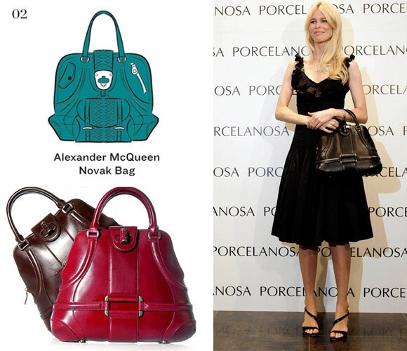 亚历山大·麦昆（Alexander Mcqueen Novak Bag）Novak Bag作为Alexander Mcqueen的经典包没有用logo来吸人眼球而是以设计来取胜。此款系列的包包价格从1,100美元皮制小包包至1万3,000美元的中型鳄鱼包不等。包的款式充满设计感即使在细节上也都充满心思，不失大气风范。参加活动或者晚宴都能带给你华贵的感觉。