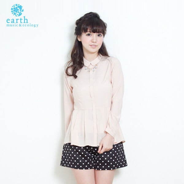 earthmusic 春季女装新款 森女系甜美收腰拼接衬衫 10141A42100