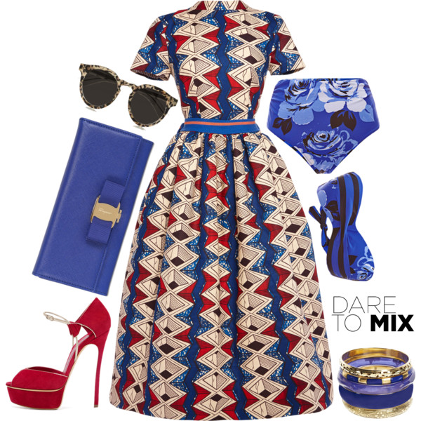 A fashion look from February 2014 featuring Stella Jean dresses, Salinas bikinis and Salvatore Ferragamo wallets. Browse and shop related looks.