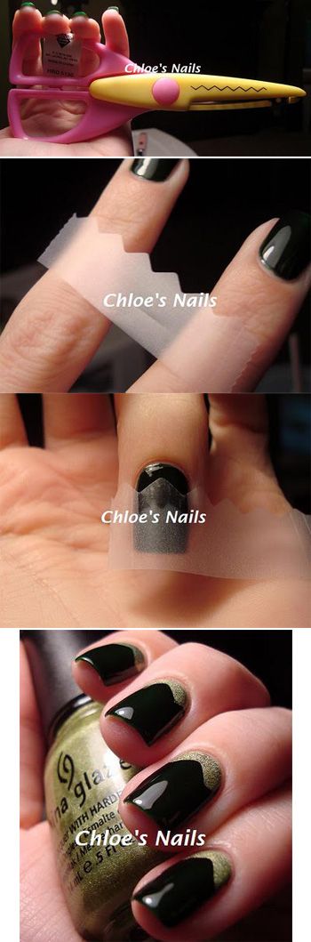 Scotch Tape designs for Nails!..you could use this to do chevron design down your whole nail too, trying it!