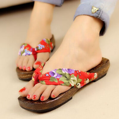 清仓包邮木屐拖鞋 实木平跟凉拖鞋女鞋 木屐鞋人字拖 特价女木屐