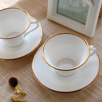泊杜 简约欧式骨瓷咖啡杯套装 创意丝纹咖啡杯 赠咖啡勺