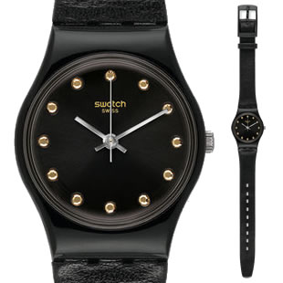 斯沃琪swatch手表淑女黑色皮带深黑时光lb172