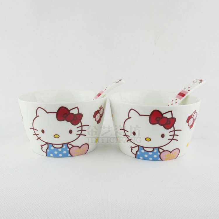 新款hello kitty碗创意儿童餐具套装碗盘勺可爱陶瓷饭碗汤碗特价