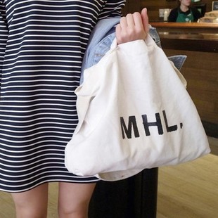 韩国代购 复古MHL字母帆布包单肩包手提包包袋