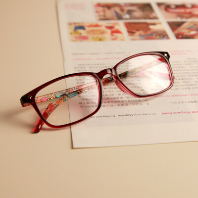 韩国tr90超轻眼镜框 镜架酒红花纹透明潮人女士款 可配近视眼睛框