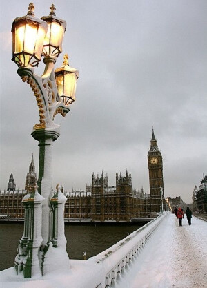 Snowy Bridge - London England by Ti@n@h