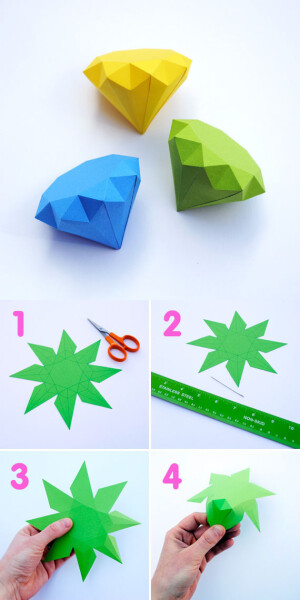 DIY教程《四步制做3D纸钻石》一个很初级3D纸模DIY教程，非常有意思哦！快来试试衍纸吧~_❤·生活 #纸艺#【阿画】