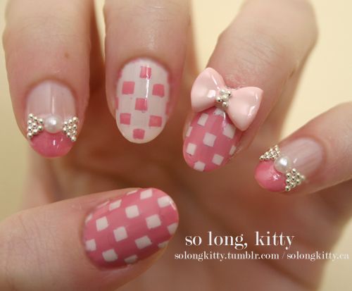 Checkered Bowtie Nails