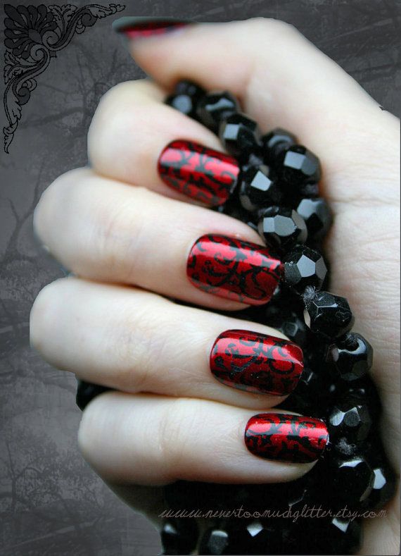 Japanese Nail Art Red Gothic Baroque Press by Nevertoomuchglitter, $9.50