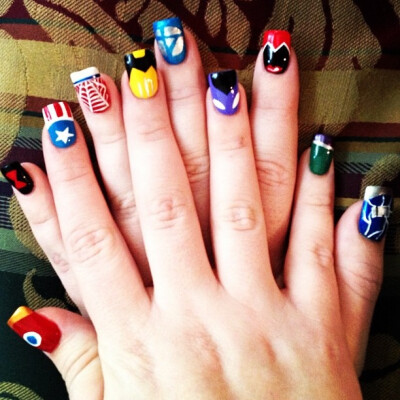 Avengers Nail Art! Iron Man, black widow, Captian america, spiderman, wolverine. fantastic four, hawkeye, scarlet witch, hulk, thor. Marvel - ous!