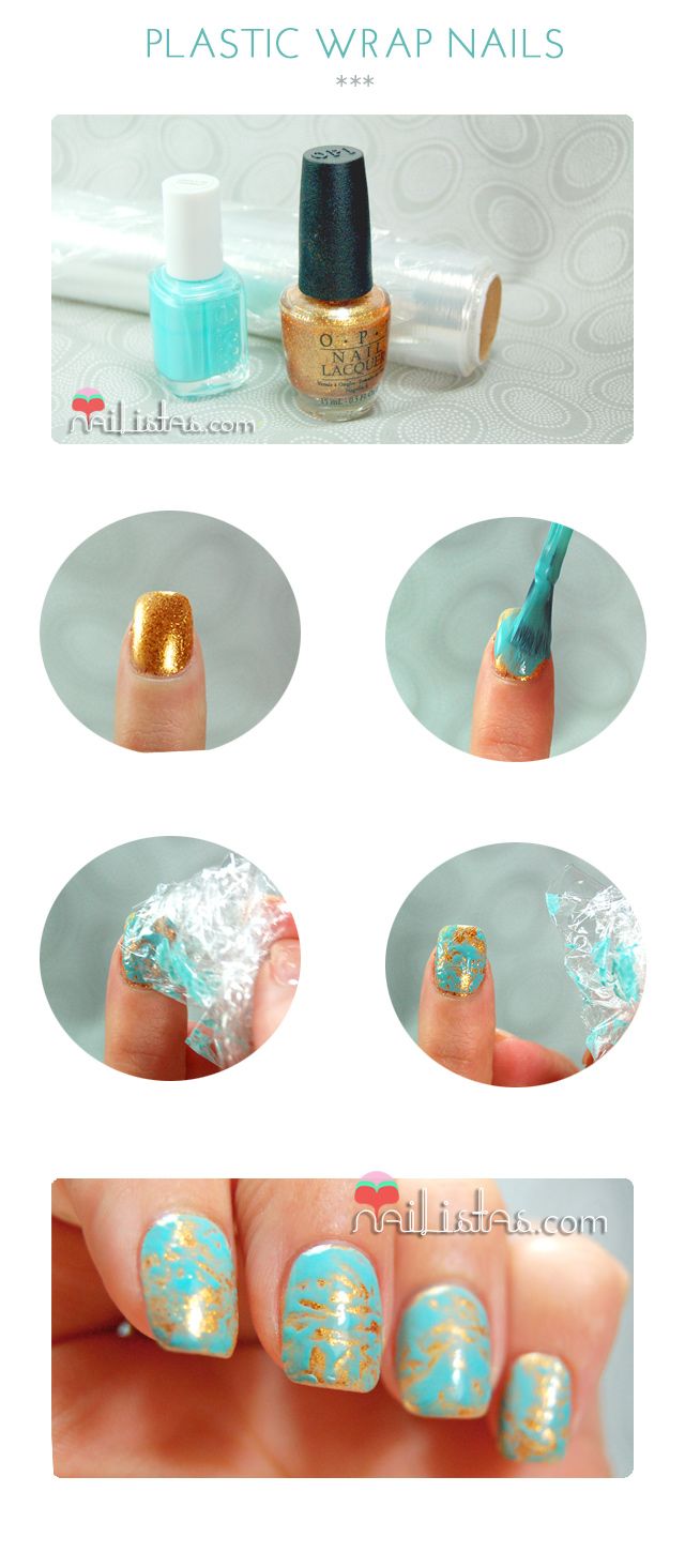 DIY Plastic Wrap Nail Art // Saran Wrap Manicure // OPI Goldeneye - Essie Where's my Chauffeur // Tutorial #nails