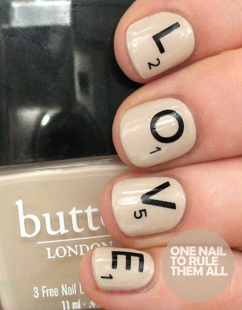 One Nail To Rule Them All: Then and Now: Scrabble Love Nails #nail #nails #nailart #Beauty #Fashion #pmtsknoxville #fun #paulmitchellschools #beauty #inspiration #ideas #cute #love #beautiful #black #white http://onenailtorulethemall.blogspot.com/2013/09/then-and-now-scrabble-love-nails.html