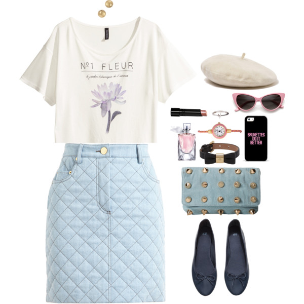 A fashion look from August 2014 featuring H&amp;amp;M tops, Moschino mini skirts and H&amp;amp;M flats. Browse and shop related looks.