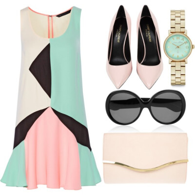 A fashion look from June 2014 featuring MARC BY MARC JACOBS dresses, Yves Saint Laurent pumps and Dorothy Perkins clutches. Browse and shop related looks.