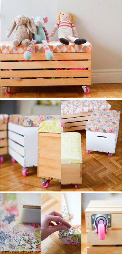 DIY toy boxes with cushion and casters | Mommo Designs