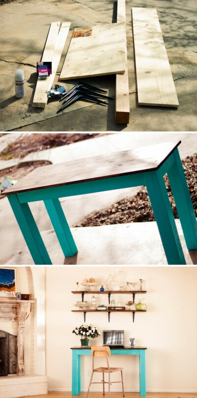 Diy desk. Love the color.