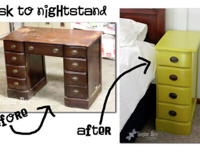 cut a desk in half to make 2 nightstands - or...take the desk that I have upstairs that only has one set of drawers &amp;amp; make a single night stand out of it &amp;amp; use the book shelf on the o…