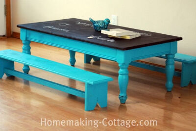 Don't donate that old coffee table just yet! Use chalk board paint and bright colors to make the perfect kid's table that your children CAN draw on.