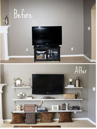 Get rid of TV stand and use shelves instead