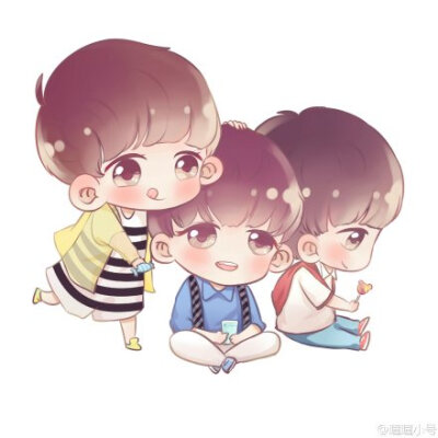 【TFBOYS-王俊凯 漫画Q版 (cr:weibo见水印】七夕快乐！一起吃糖吧~中间的那个boy好suai！！！