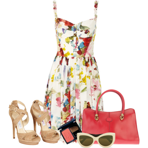 A fashion look from June 2014 featuring Dolce&amp;amp;Gabbana dresses, Jimmy Choo sandals and Tod's tote bags. Browse and shop related looks.