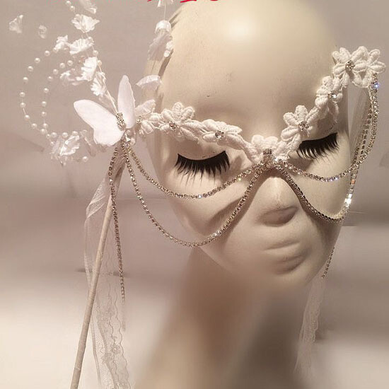 新娘手工水钻流苏唯美手持面具 舞会 万圣节 圣诞节 面具
