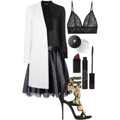 A fashion look from July 2014 featuring Yves Saint Laurent blouses, Maison Martin Margiela coats and Vanessa Bruno Athé mini skirts. Browse and shop related looks.