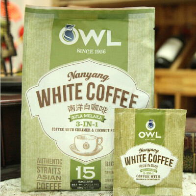 新加坡OWL 猫头鹰 3合1南洋白咖啡椰子味600g克 三合一椰子味