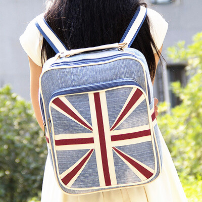 韩版潮时尚复古米字国旗帆布牛仔包学生书包背包双肩女包