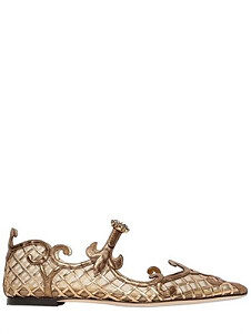 意大利代购 Dolce &amp;amp; Gabbana 2014 金属色纳帕皮纱网平底鞋
