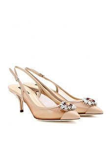 特价德国代购 Dolce &amp;amp; Gabbana 2014 水晶装饰网纱皮质浅口鞋