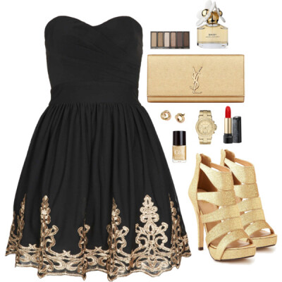 A fashion look from December 2013 featuring TFNC dresses, Charlotte Russe sandals と Yves Saint Laurent clutches. Browse and shop related looks.