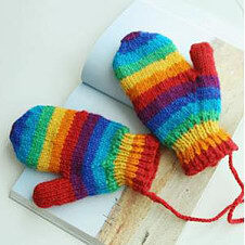 韩版手工编织加厚羊毛冬季女士彩虹毛线手套连指手套电脑手套